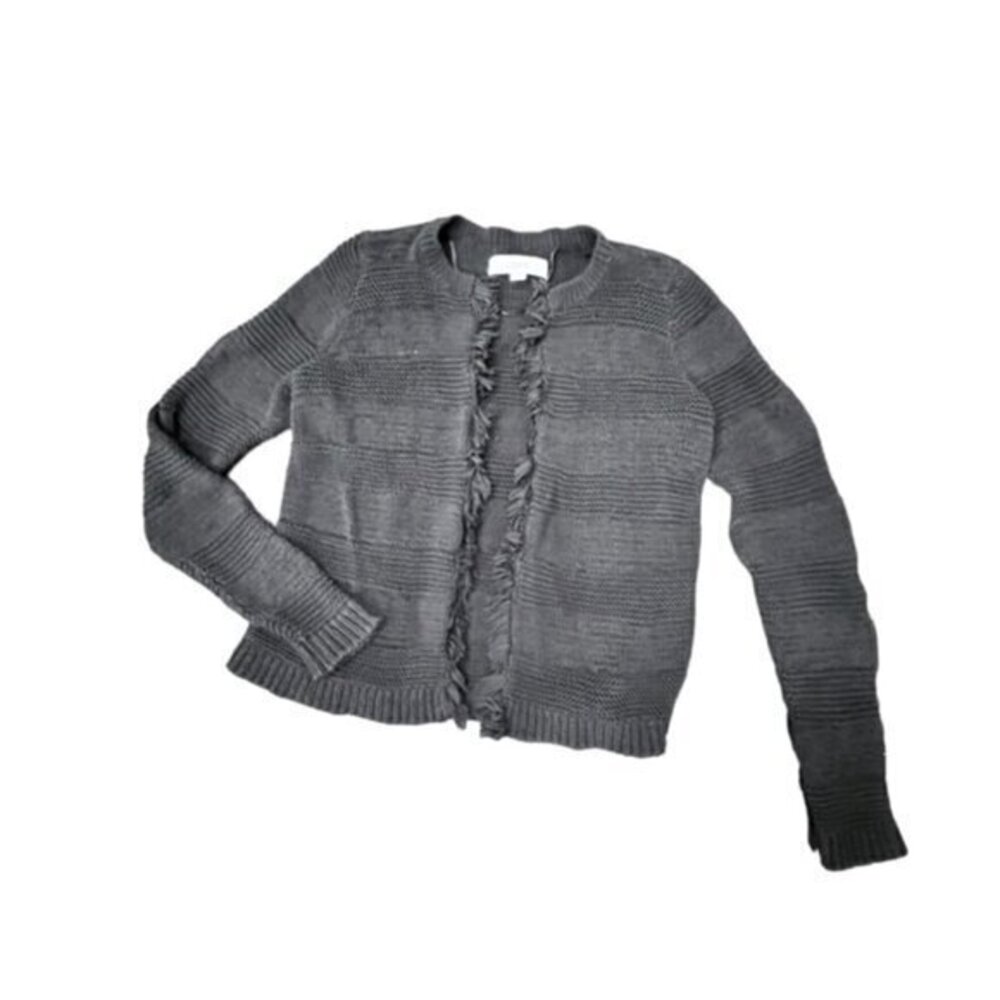 Ann Taylor LOFT Black Open Cardigan Sweater FRINGE Office Wear Casual Dressy XS - Picture 5 of 12